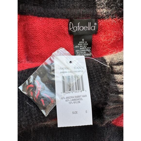 NWT Rafaella Angora Lambs Wool Red Black Striped Cowl Neck Sweater Women’s Small - Picture 4 of 4